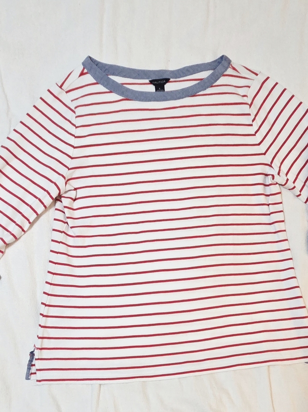 Nautica Red & White Striped Long-Sleeve Tee